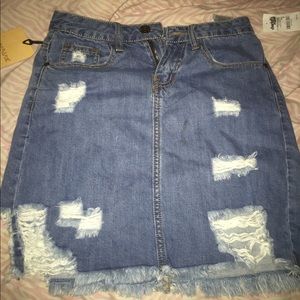 Distressed Denim Skirt